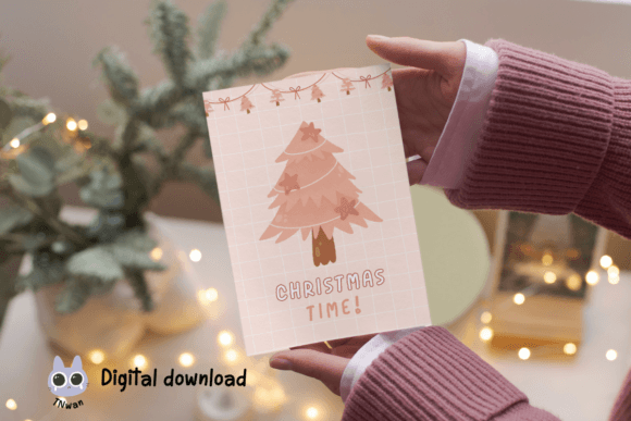 Download Pink Christmas Card Retro Print Template - Pink Collection