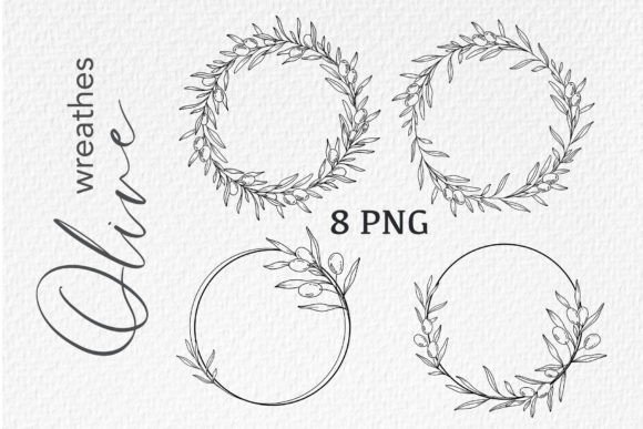 Download Olive Wreath LINE ART. OLIVES CLIPART - Wreath Collection