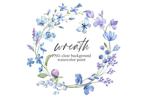 Download Wreath with Blue Watercolor Flowers, PNG - Wreath Collection