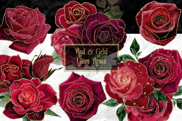 Download Red and Gold Glam Rose Clipart - Rose Collection