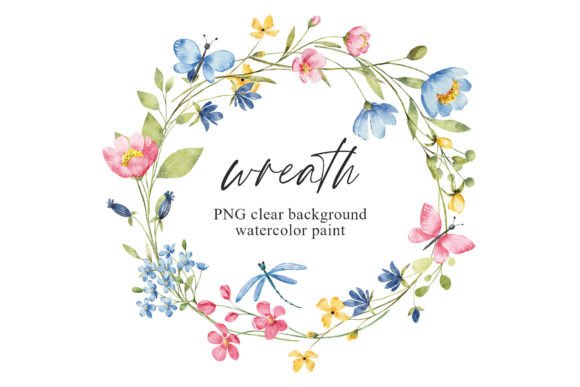 Download Wreath, Watercolor Flowers, Butterflies - Wreath Collection