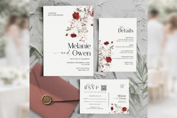 Download Burgundy Rose Invitation Suite Bd013 - Rose Collection