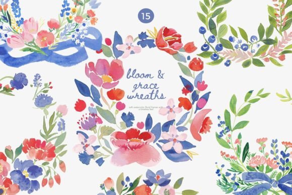 Download Watercolor Floral Wreaths Clipart Set - Wreath Collection