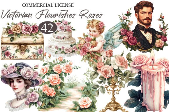 Download Victorian Flourishes Roses Clipart - Flourish Collection