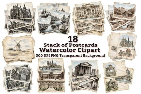 Download Vintage Travel Postcard Stack Clipart - Postcard Collection