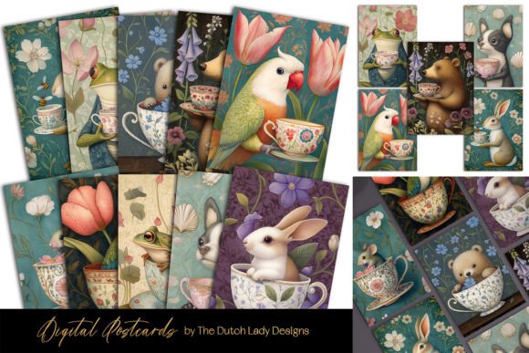 Download Animal Tea Time Postcard &amp; Art Print Set - Postcard Collection