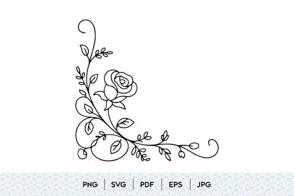 Download Rose Floral Corner Line Art - Rose Collection